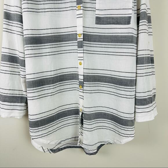 Matilda Jane white grey striped lightweight button down coastal shirt large - Picture 4 of 10